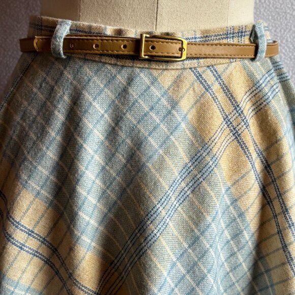 1970s Blue Plaid Flared Skirt - Picture 2 of 7